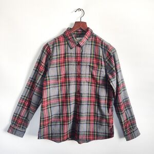 LL Bean Womens Small Flannel Shirt Small Red Green Gray Scotch Plaid 100% Cotton
